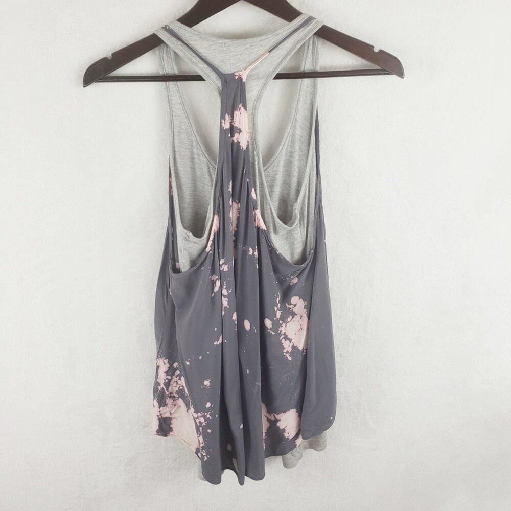 Splendid Layered Tank Top Women S Grey Pink Tie Dye Soft Rayon Racerback USA - Picture 2 of 5